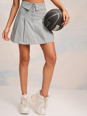 Tokyo Talkies Solid Women A-line Grey Skirt