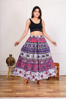 Trendy Fab Printed Women Flared Multicolor Skirt