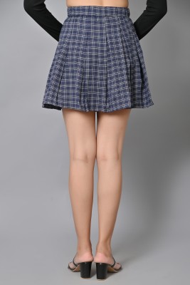 SANGAFASHION Checkered Women Pleated Dark Blue Skirt