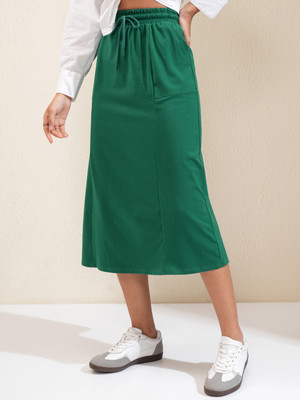 Tokyo Talkies Solid Women Flared Green Skirt