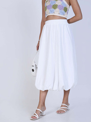 SHOWOFFFF Solid Women Flared White Skirt