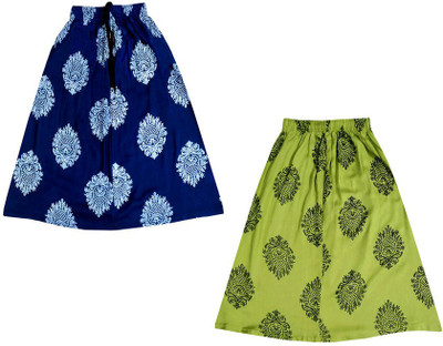 Indistar Printed Girls Flared Dark Blue, Green Skirt
