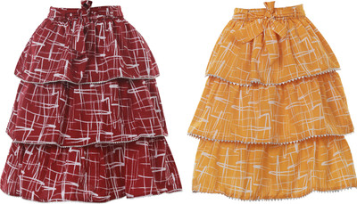 Hunoor Floral Print Girls Pleated Pink Skirt