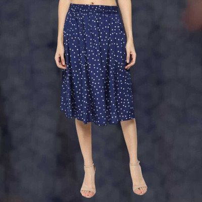 Manat Diva Polka Print Women A-line Blue Skirt