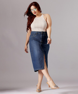 Miss Chase Solid Women A-line Blue Skirt