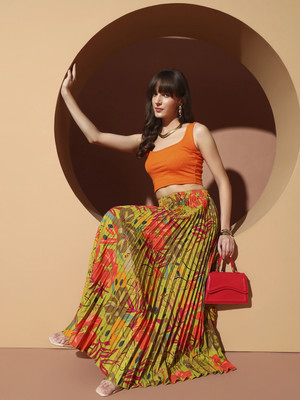 OTABU Printed Women Pleated Multicolor Skirt