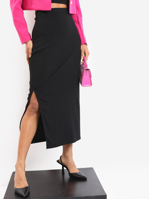 Tokyo Talkies Solid Women Pencil Black Skirt