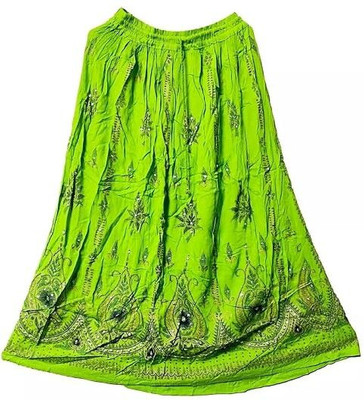 VINIROH Floral Print Women Flared Green Skirt