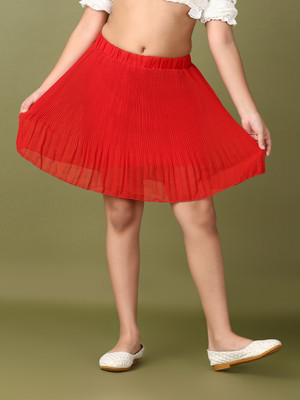 V-MART Self Design Girls A-line Red Skirt