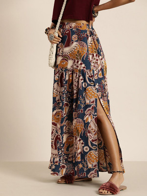 Taavi Animal Print Women A-line Blue Skirt
