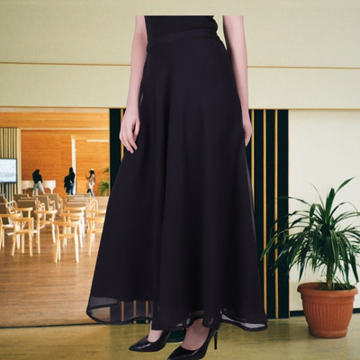 MUZUN Solid Women Flared Black Skirt