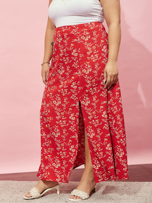 Berrylush Curve Printed Women A-line Red Skirt
