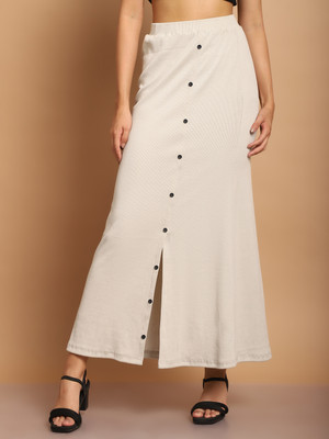 Jakanary Solid Women A-line White Skirt