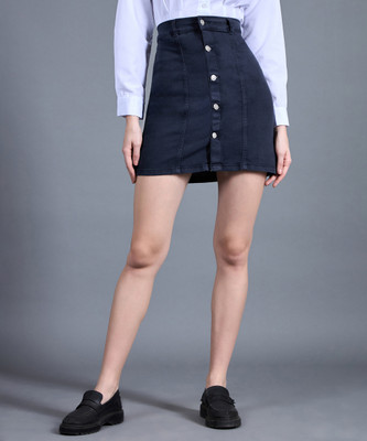 Miss Chase Solid Women A-line Dark Blue Skirt