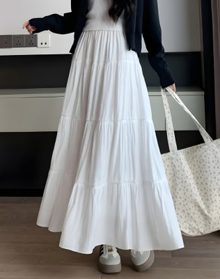 GSFASHIONCRAFT Solid Women Flared White Skirt