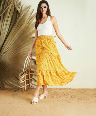 Berrylush Printed Women A-line Yellow Skirt