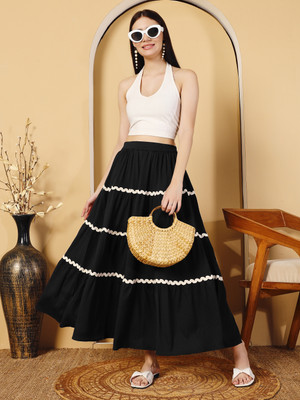 OTABU Printed Women Flared Black Skirt