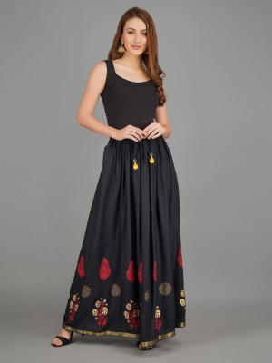 Shyam Fashion Printed Women Flared Black Skirt