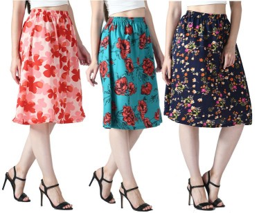 IndiWeaves Floral Print Women Regular Pink, Green, Dark Blue Skirt