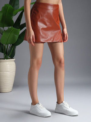 Zastraa Solid Women Skorts Brown Skirt