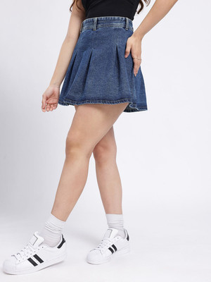 Glitchez Washed Women A-line Blue Skirt