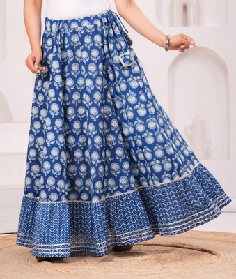 Maquien Printed Women Flared Blue Skirt