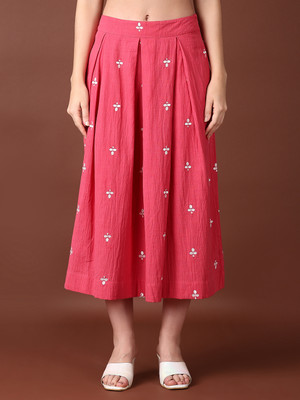 V-MART Printed Women A-line Pink Skirt