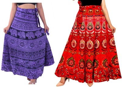 Radhe Collection Animal Print Women Wrap Around Purple, Red Skirt