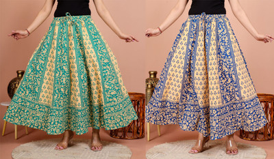 KesarDesign Printed Women Flared Multicolor Skirt
