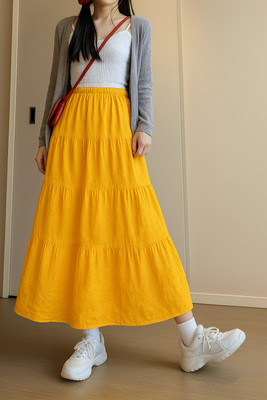 Marq Fashion Solid Women Flared Yellow Skirt