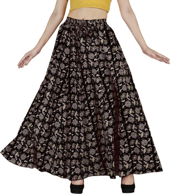 Sttoffa S Printed, Floral Print Women Broomstick Black Skirt