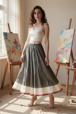 INUKA Colorblock Women Flared Grey Skirt