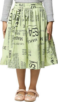 Reem Jheem Printed Girls A-line Light Green Skirt
