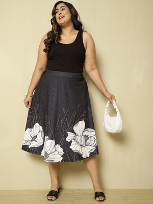 Amydus Floral Print Women A-line Black Skirt