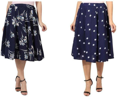 Manat Diva Printed Women A-line Dark Blue Skirt