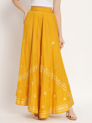Moda Rapido Solid Women Flared Yellow Skirt
