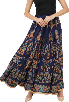 Niddleman Printed Women Flared Dark Blue Skirt