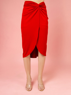 Oomph! Solid Women Tulip Red Skirt