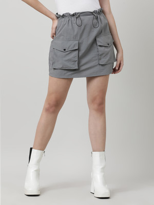 Bene Kleed Solid Women Regular Grey Skirt