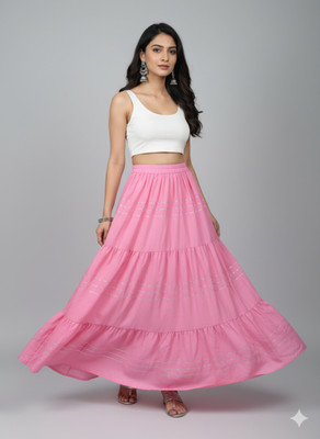 HarryStyle Solid Women Flared Pink Skirt