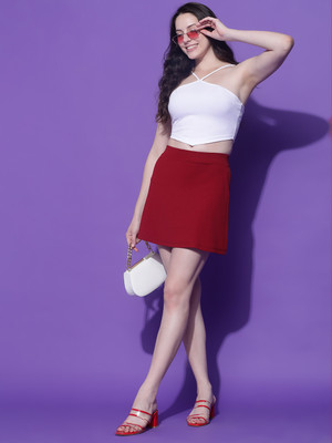KOTTY Solid Women Regular Maroon Skirt