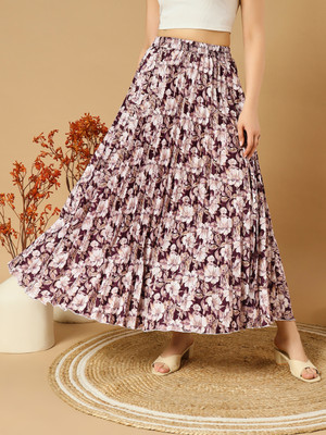 OTABU Floral Print Women A-line Purple Skirt