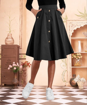 Herway Solid Women A-line Black Skirt