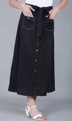 Tripursundari Fashion Solid Women A-line Black Skirt