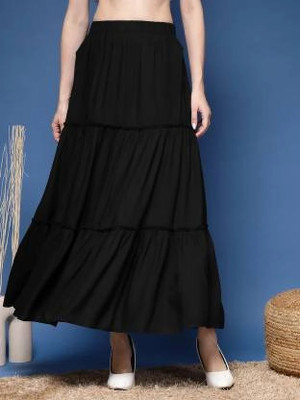 STYLE GRID Self Design Women Flared Black Skirt