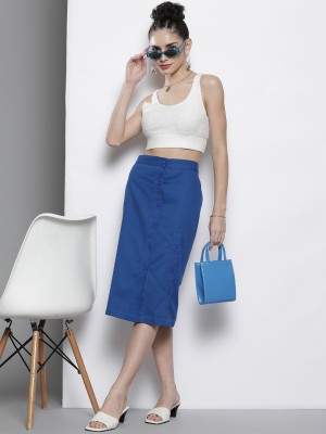 SASSAFRAS Solid Women Pencil Blue Skirt