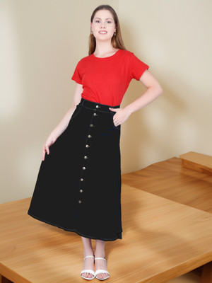Codaisy Solid Women A-line Black Skirt