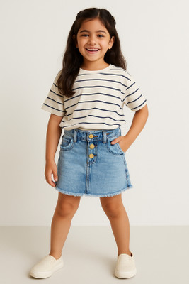 TALES & STORIES Washed Girls A-line Blue Skirt