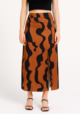LULU & SKY Abstract Women Straight Brown Skirt