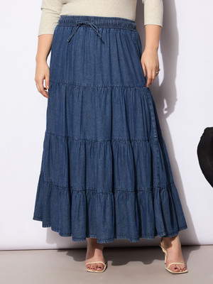 SASSAFRAS Curve Solid Women Tiered Dark Blue Skirt